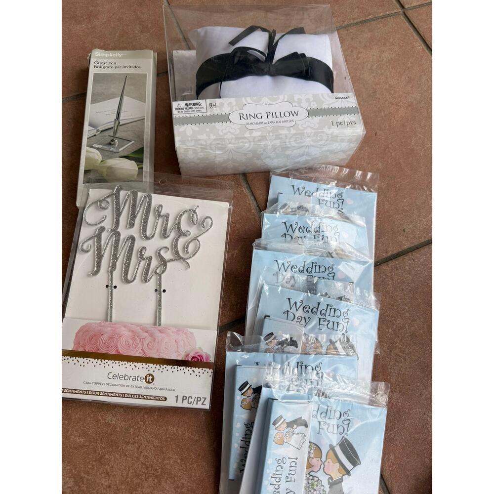 Wedding items Ring Bearer pillow, guest book pen. cake topper, coloring book set